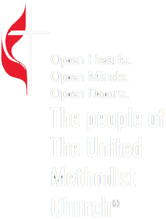 Open Minds, Open Hearts, Open Doors - The People of The United Methodist Church (stacked logo)