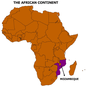 The African Continent featuring the Republic of Mozambique. A UMNS graphic by Laura J. Latham.