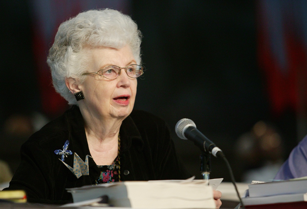 Carolyn M. Marshall, General Conference secretary, reads the decision of the United Methodist Judicial Council that the practice of homosexuality is a chargeable offense for clergy during the May 1 session of the denomination's 2004 General Conference in Pittsburgh. A UMNS photo by Mike DuBose.