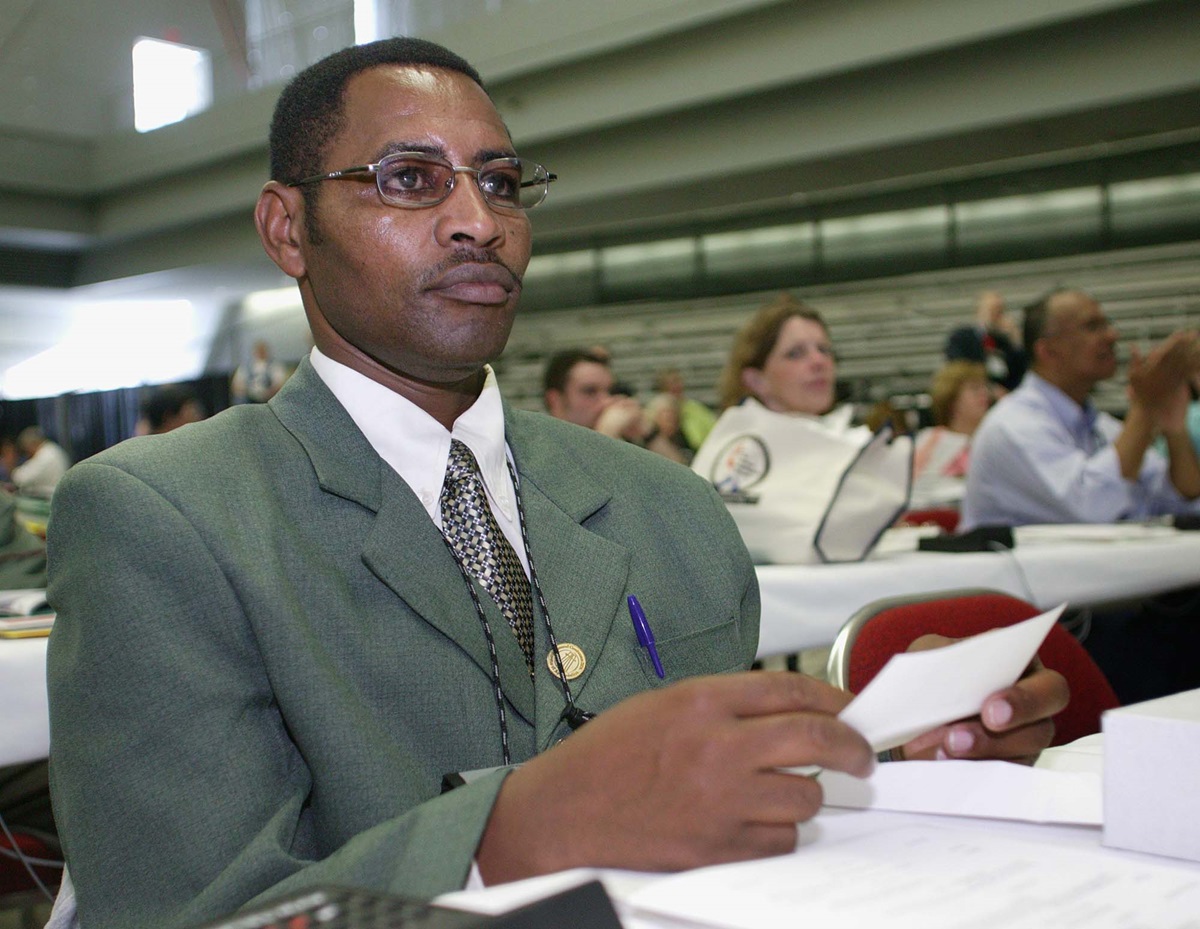 The Rev. Paul Matheri, traveled from his home in Naivasha, Kenya, to attend the 2004 United Methodist General Conference in Pittsburgh. A UMNS photo by Mike DuBose.