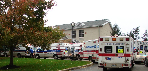 Fifteen ambulances transported Hurricane Sandy evacuees from Far Rockaway, Queens, to the Bethel Nursing and Rehabilitation Center in Croton-on-Hudson.