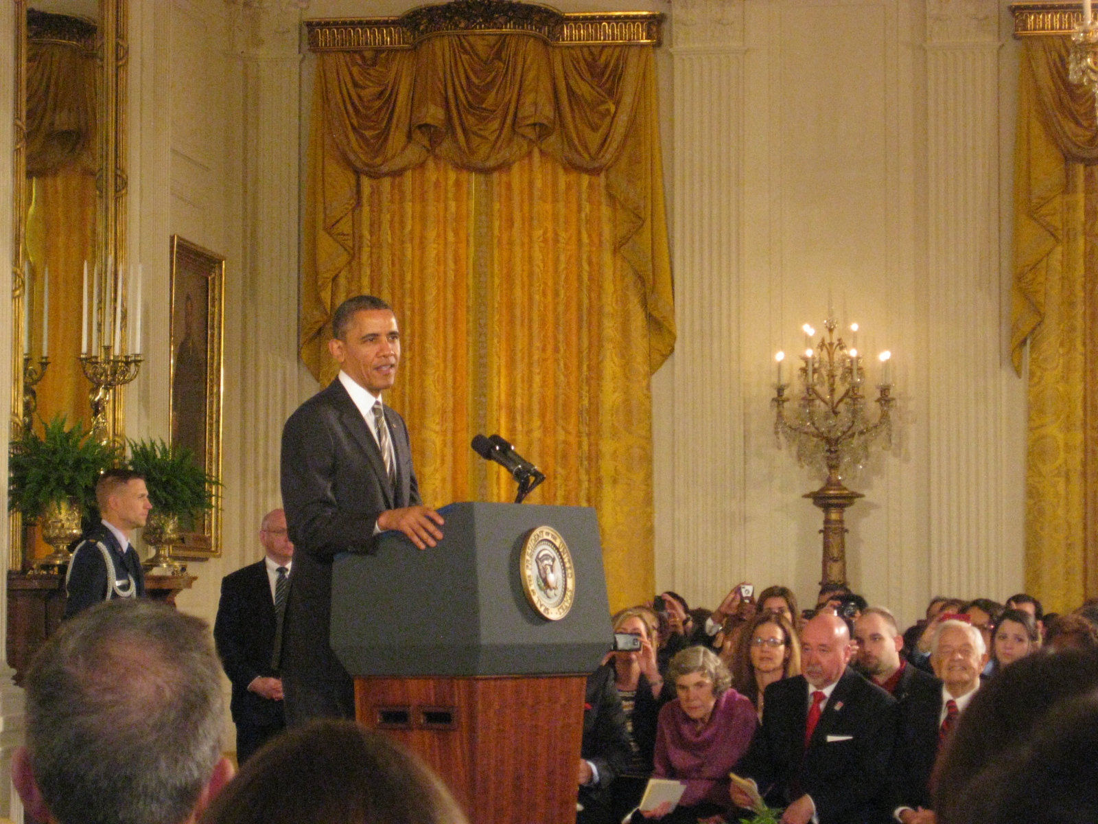 President Barack Obama presented the Presidential Citizens Medal to 18 recipients in a ceremony Feb. 15, 2012, at the White House. Photo courtesy of Jean Hodges.