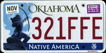 One version of the Oklahoma license plate is based on a sculpture titled "Sacred Rain Arrow" by Allen Houser. Photo via Wikimedia.