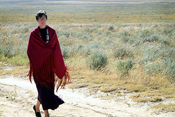 Bishop Elaine Stanovsky walks a path at the Sand Creek Massacre National Historic Site in Colorado in September 2010. A UMNS file photo by Ginny Underwood.