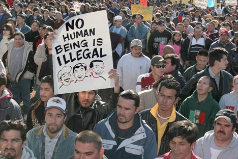 Thousands of immigrants and supporters rally on the grounds of the U.S. Capitol in March 2006. United Methodist leaders have sent a letter to the U.S. Senate opposing the current immigration bill and calling for genuine reform. A UMNS file photo by Rick Reinhard.