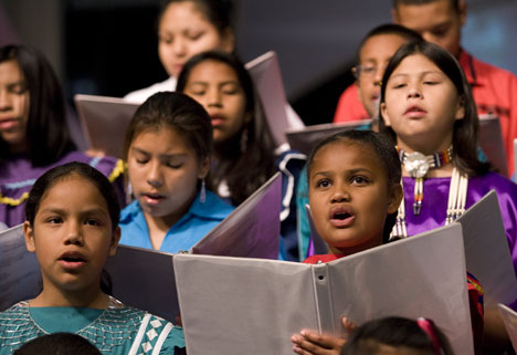 More than 35 tribes are represented by the 36 children, ranging from 2 to 17 years old, who make up the children's choir from the Oklahoma Indian Missionary Conference. 