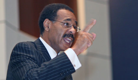 U.S. Rep. Emanuel Cleaver addresses delegates and guests at the Board of Church and Society luncheon held in conjunction with the 2008 United Methodist General Conference. Cleaver is also a United Methodist minister. 