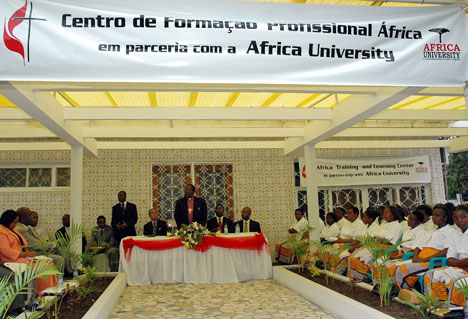 Supporters dedicate a new satellite campus of Africa University at the offices of the United Methodist Mozambique Annual Conference in Maputo. UMNS photos by John Gordon.