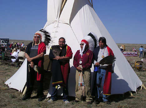 Descendants of survivors of the 1864 Sand Creek massacre attend the April 2007 dedication of the Sand Creek Massacre National Historic Site near Chivington, Colo. 