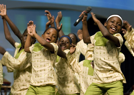The Hope for Africa Children's Choir sings during the 2008 United Methodist General Conference in Fort Worth, Texas. Many of its 23 members are orphans who have lost their families to civil war violence or AIDS. 