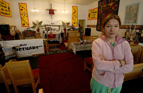 Elvira Arellano took sanctuary in Adalberto United Methodist Church in Chicago for one year ending in August of 2007 before her arrest in Los Angeles.