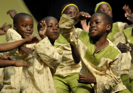 The Hope for Africa Children's Choir from Uganda performs an energetic encore at the 2008 United Methodist General Conference. Many of its members are orphans who have lost their families to civil war violence or AIDS. 