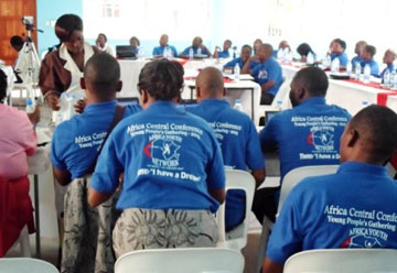 Young people attend a session at the Africa Central Conference Youth Network Gathering in April 2013. A UMNS web-only photo by Taurai Emmanuel Maforo.