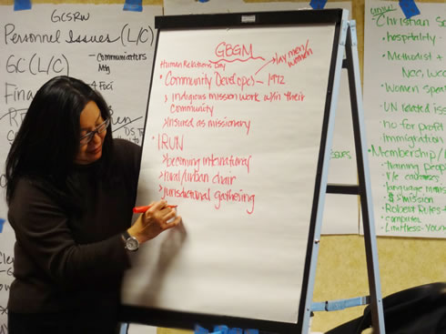 GCSRW’s Elaine Moy captures some points during a discussion on women’s issues.