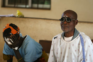 Patients wait in the eye clinic at Ganta United Methodist Hospital.