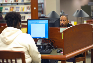 Students work on computers in the library at Philander Smith College.