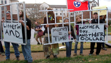 Nashville groups join Occupy Nashville participants and former CCA detainees to protest at the private-prison company's headquarters.