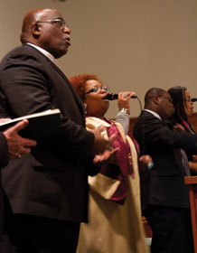 Illinois Area Bishop Gregory V. Palmer (left) and Danita Waller Paige of Theressa Hoover United Methodist Church in Little Rock were among Can We Talk? worship leaders at the South Central jurisdictional gathering focused on the African-American church.