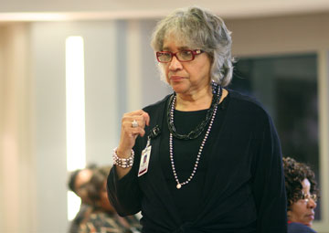 Carole Y. Dickens, specialty navigator in Congregational Health Network, holds a class on hypertension in the Methodist Le Bonheur Healthcare's Center of Excellence in Faith and Health in Memphis, Tenn. A UMNS photo by Kathy L. Gilbert.