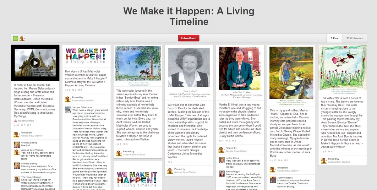 United Methodist Women is creating a “living timeline” on PInterest for the UMW assembly.