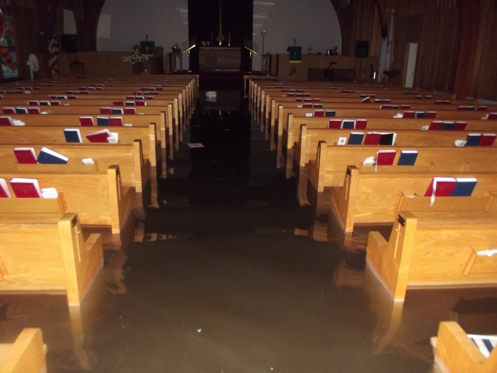 Water was high inside this church in Belmar, N.J.