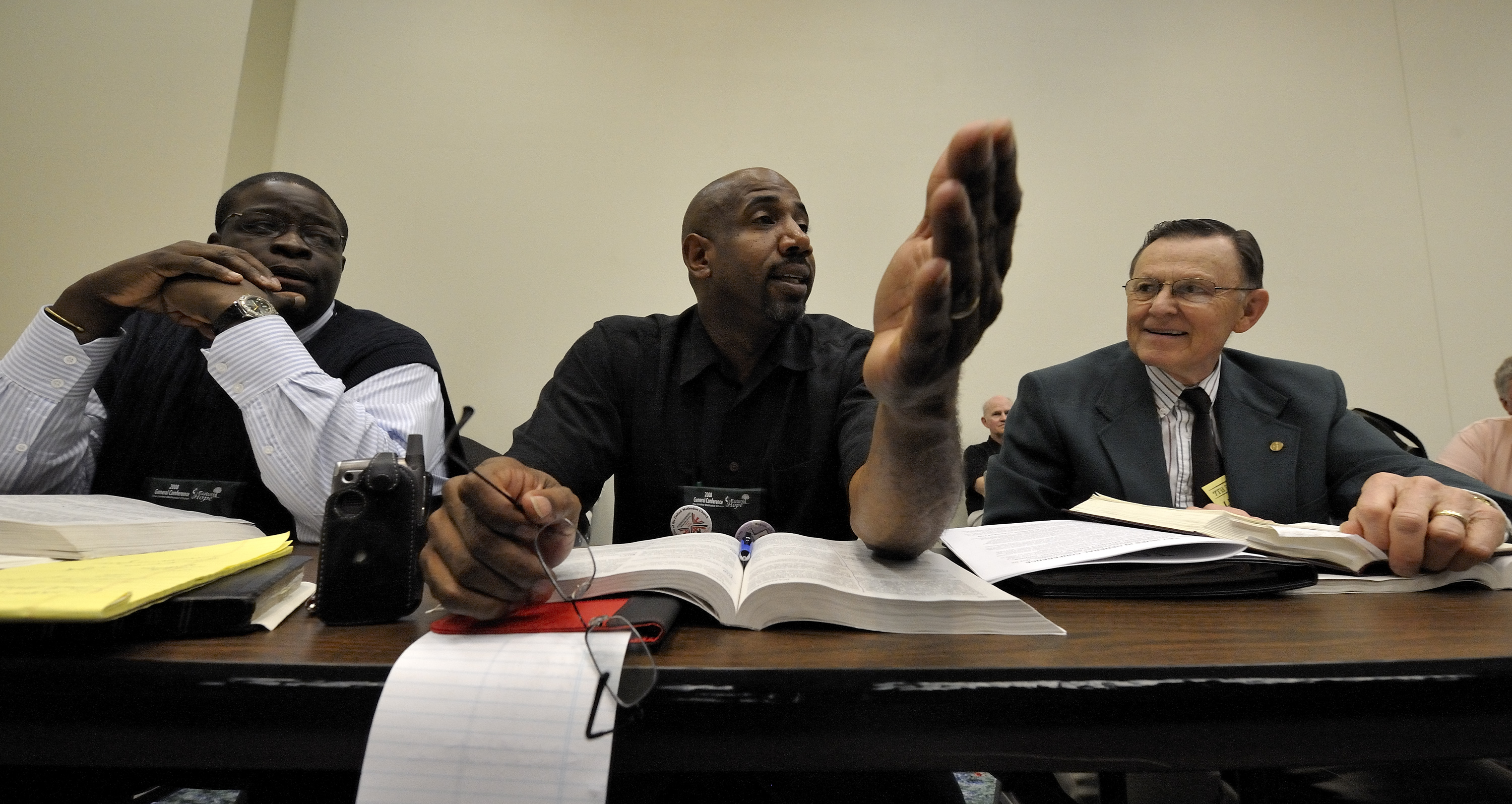 Delegate Joseph Daniels of the church's Baltimore-Washington Area addresses a session of the Local Church legislative committee of the 2008 United Methodist General Conference.