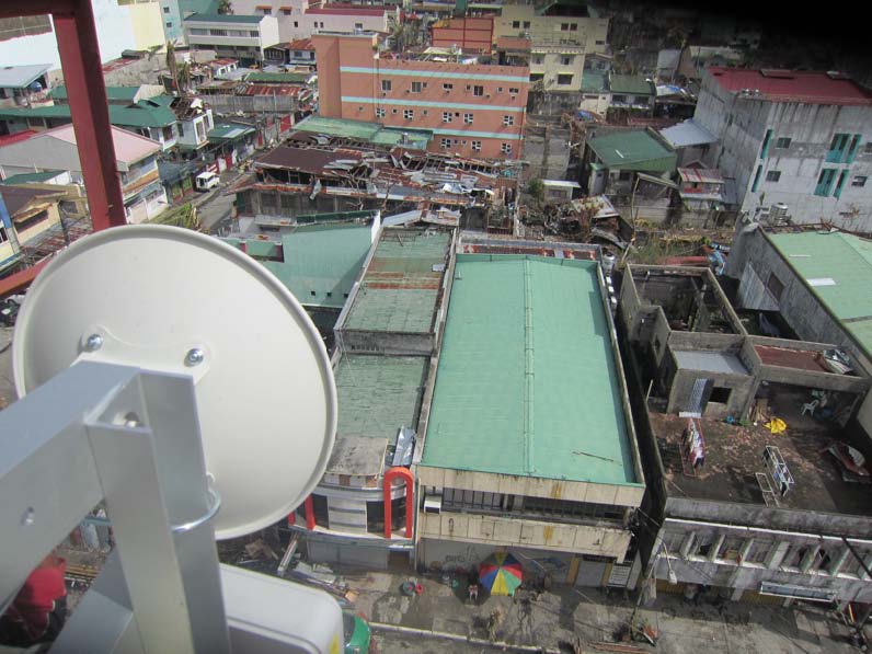 An Inveneo-installed wireless networking dish provides connectivity to a NetHope member NGO in Tacloban. Photo courtesy of Inveneo.