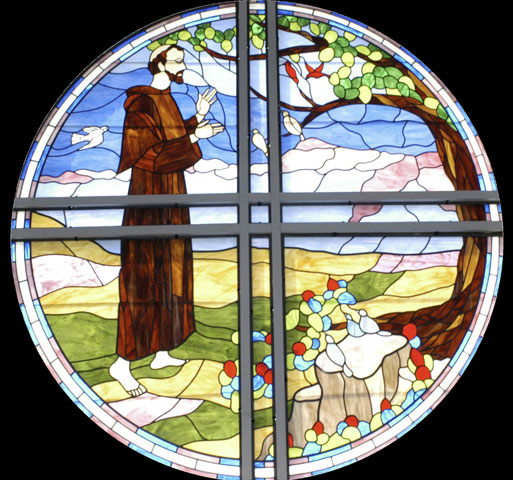A stained-glass window showing St. Francis is featured at Saint Francis United Methodist Church in Charlotte, N.C. Photo courtesy of Saint Francis United Methodist Church.