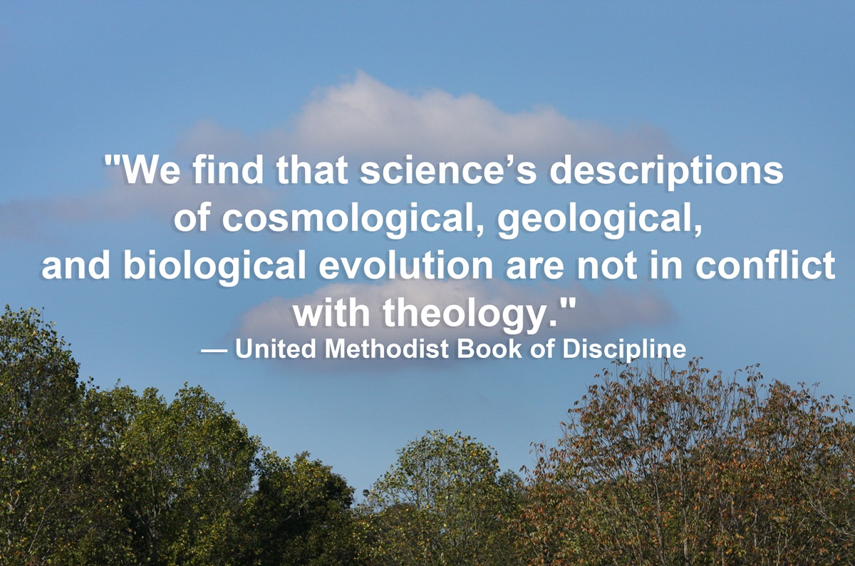 Science and theology are not in conflict according to the Book of Discipline.