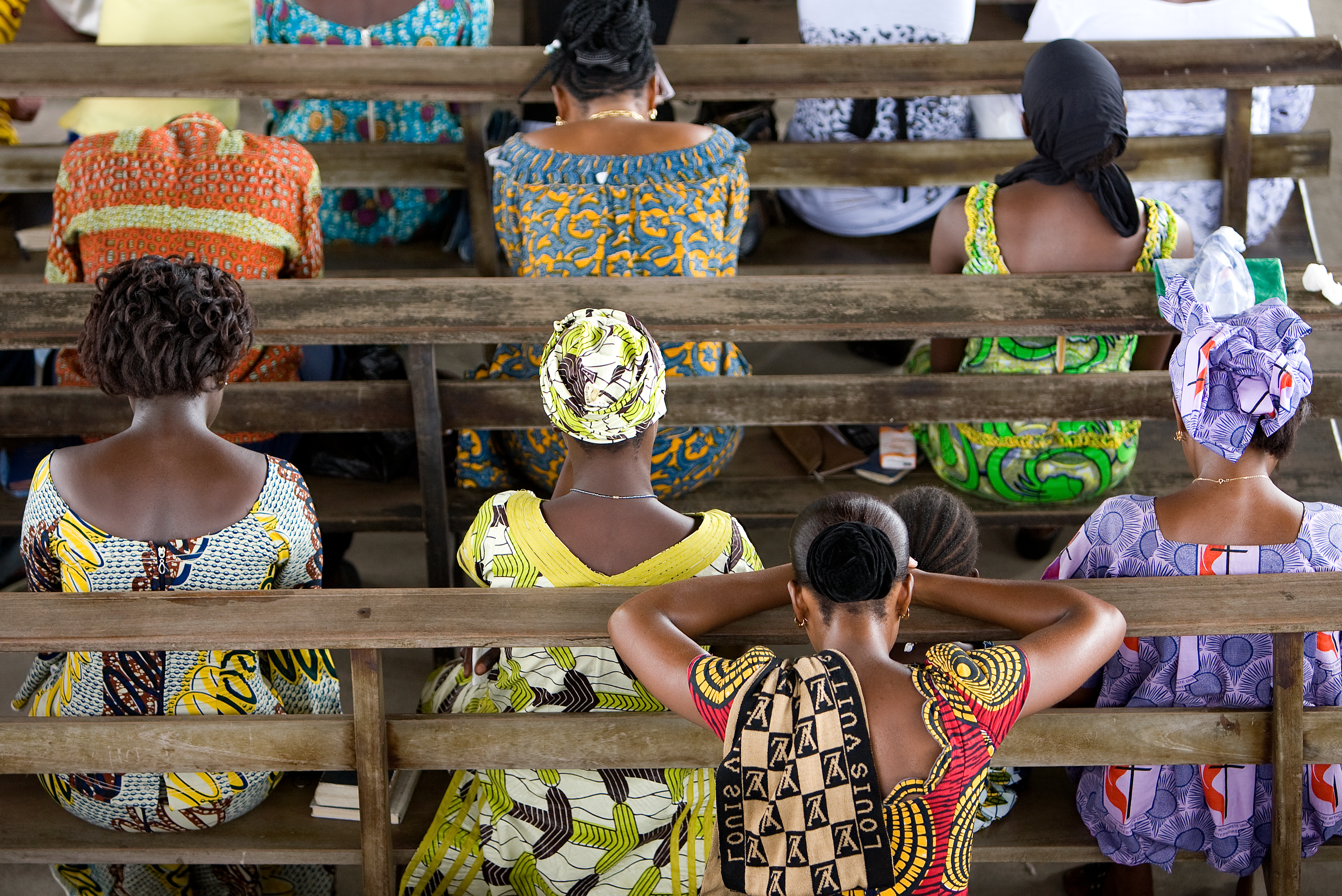 Members of the congregation pray during worship at Jourdain United Methodist Church in Abidjan, Cote d'Ivoire. 