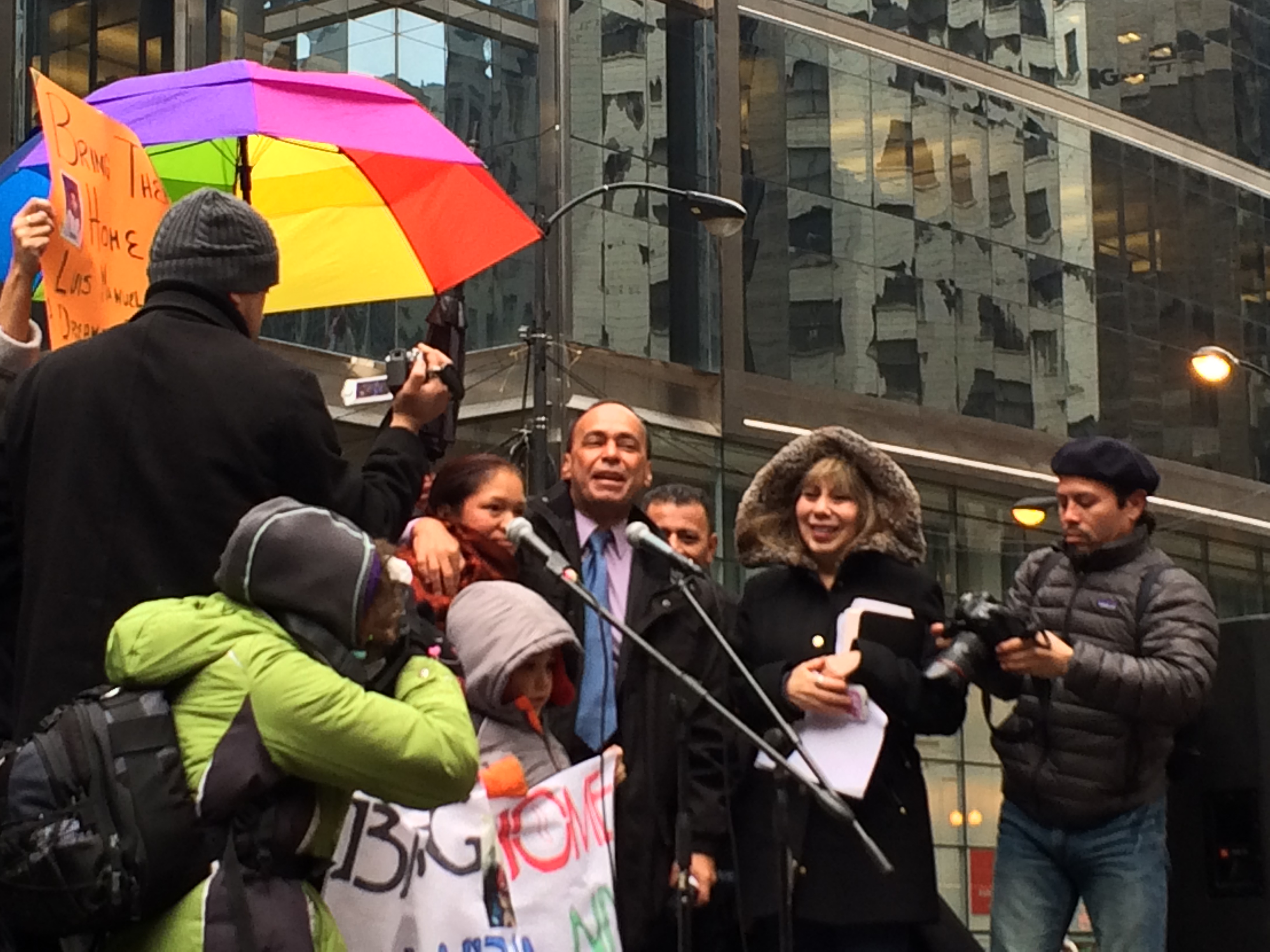 Congressman Luis Gutierrez and human rights leader Elvira Arellano, joined a rally on March 27 to ask the President to end deportations. Bishop Sally Dyck and more than 50 United Methodist clergy and laity participated. Photo by Michael Vollmer, UMNS