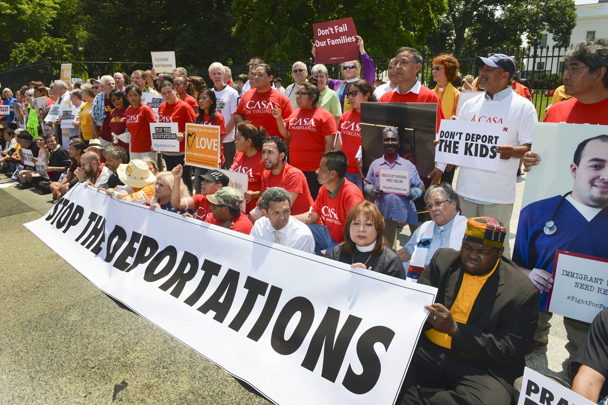 Faith leaders and immigration activists protest in front of the White House during a "Day of Prophetic Action" on deportation policies at the White House. More than 100 were arrested. 