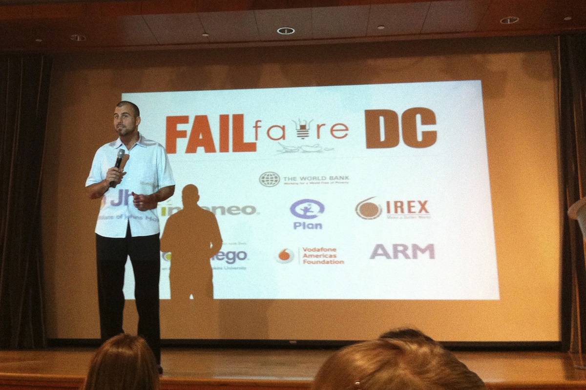 Wayan Vota leads FailFaire at the World Bank in Washington D.C., November 2012. UMNS Photo by Adele Waugaman.
