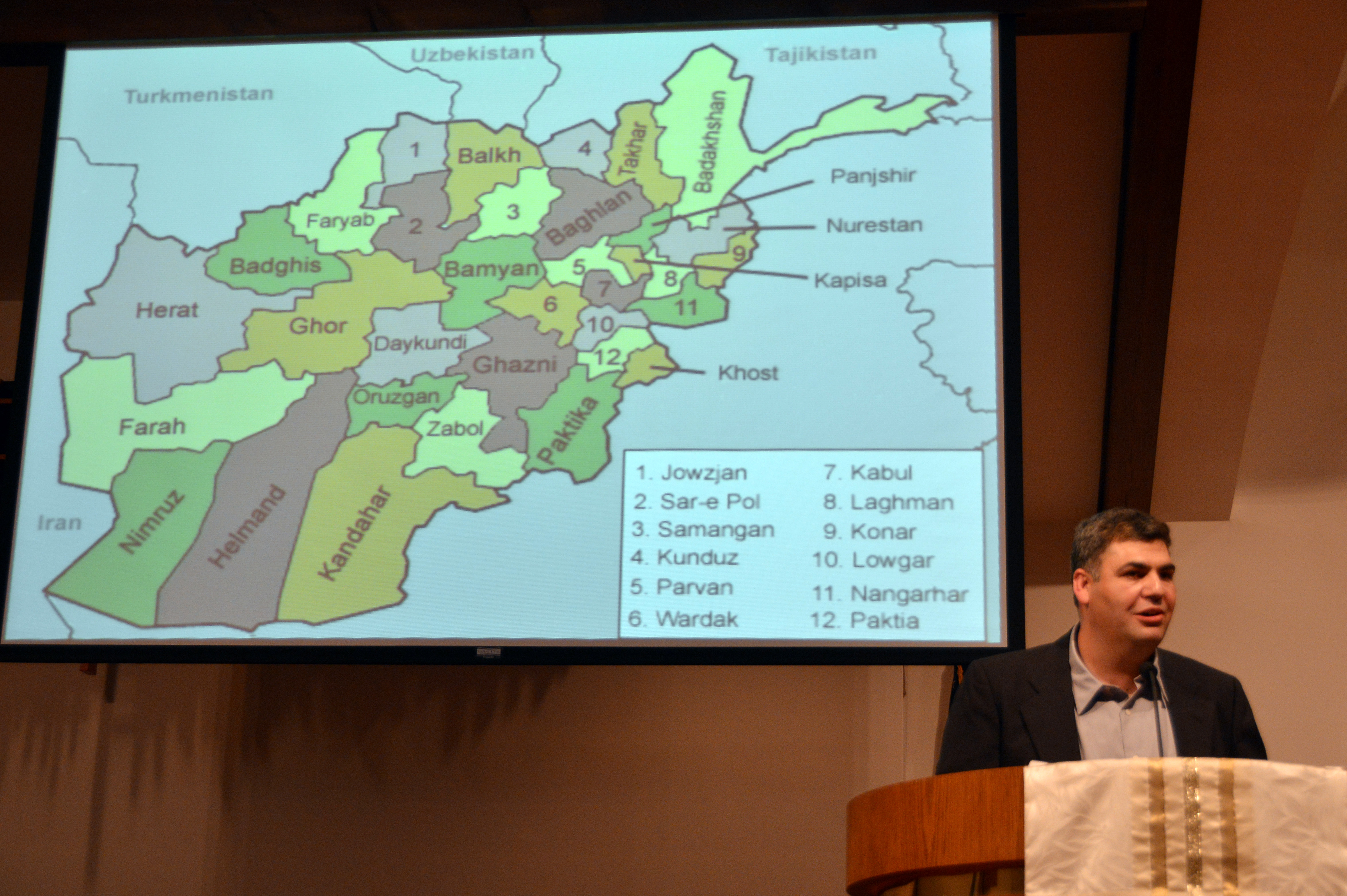 Hameed gives a presentation about Afghanistan to the men’s group at Pender United Methodist Church in Fairfax, Va. 