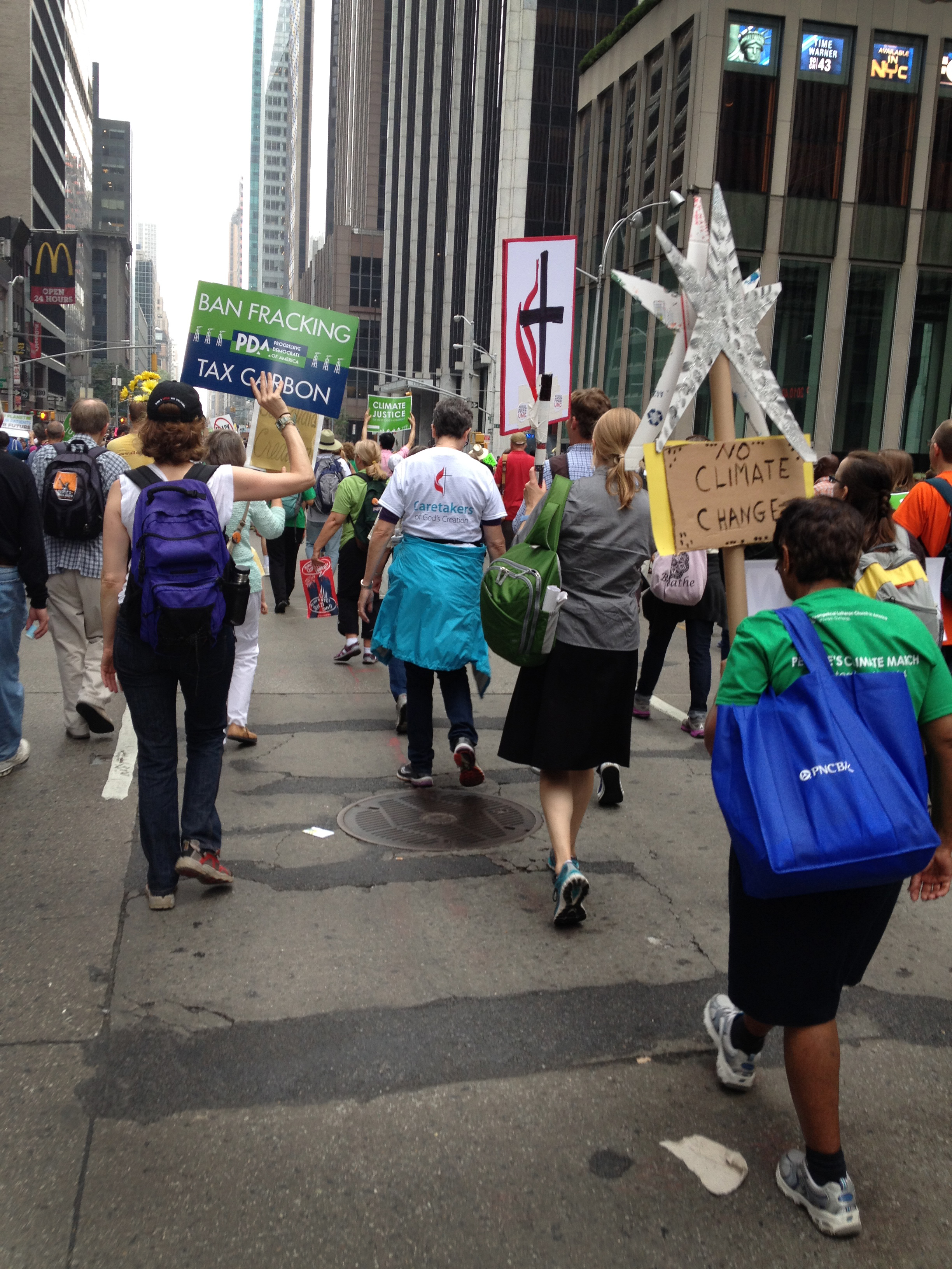United Methodists are among the marchers on Sixth Avenue in midtown Manhattan for the Peoples Climate March Sept. 21. Estimates of the number of participants ranged between 300,000 to 400,000. Photo by Linda Bloom, UMNS