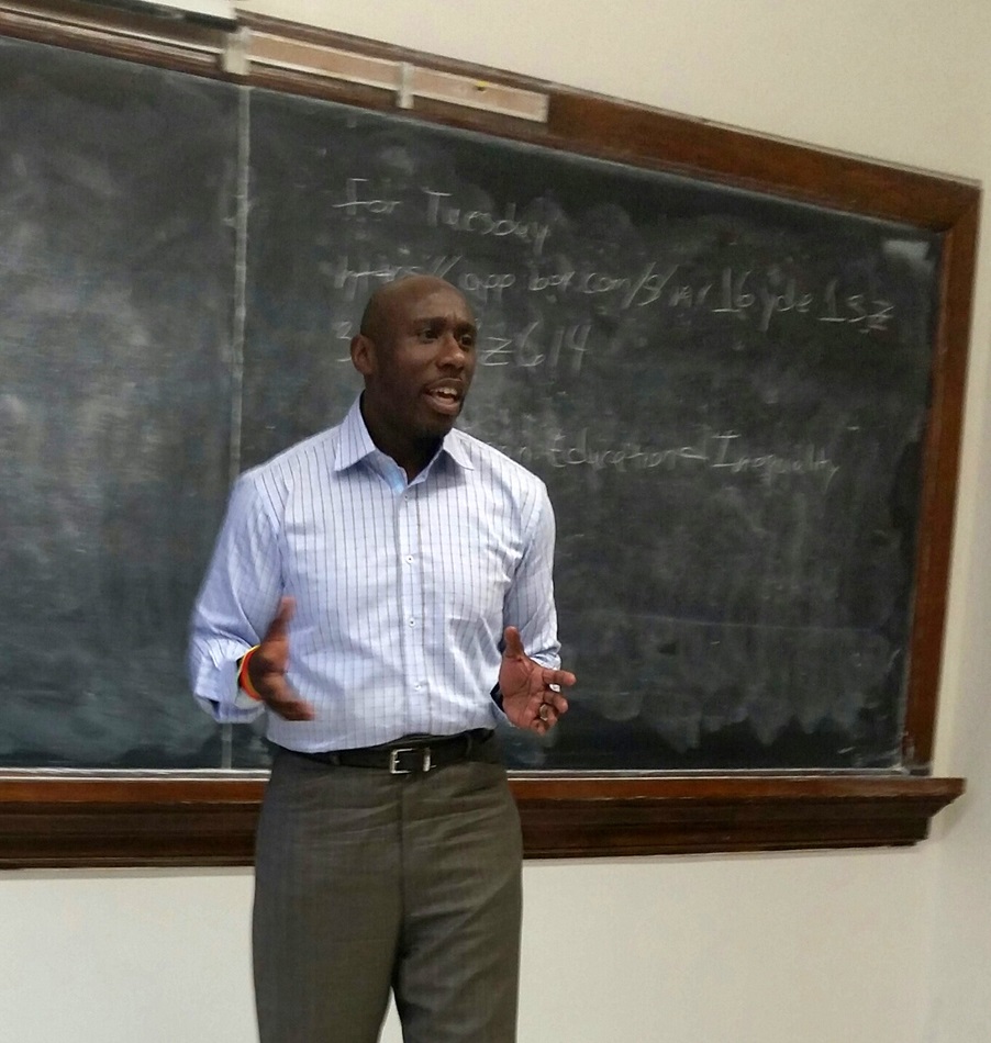 The Rev. F. Willis Johnson speaks at Howard University in Washington in an economic class where students did a case study on Ferguson. Photo courtesy of Akyiah Phillips