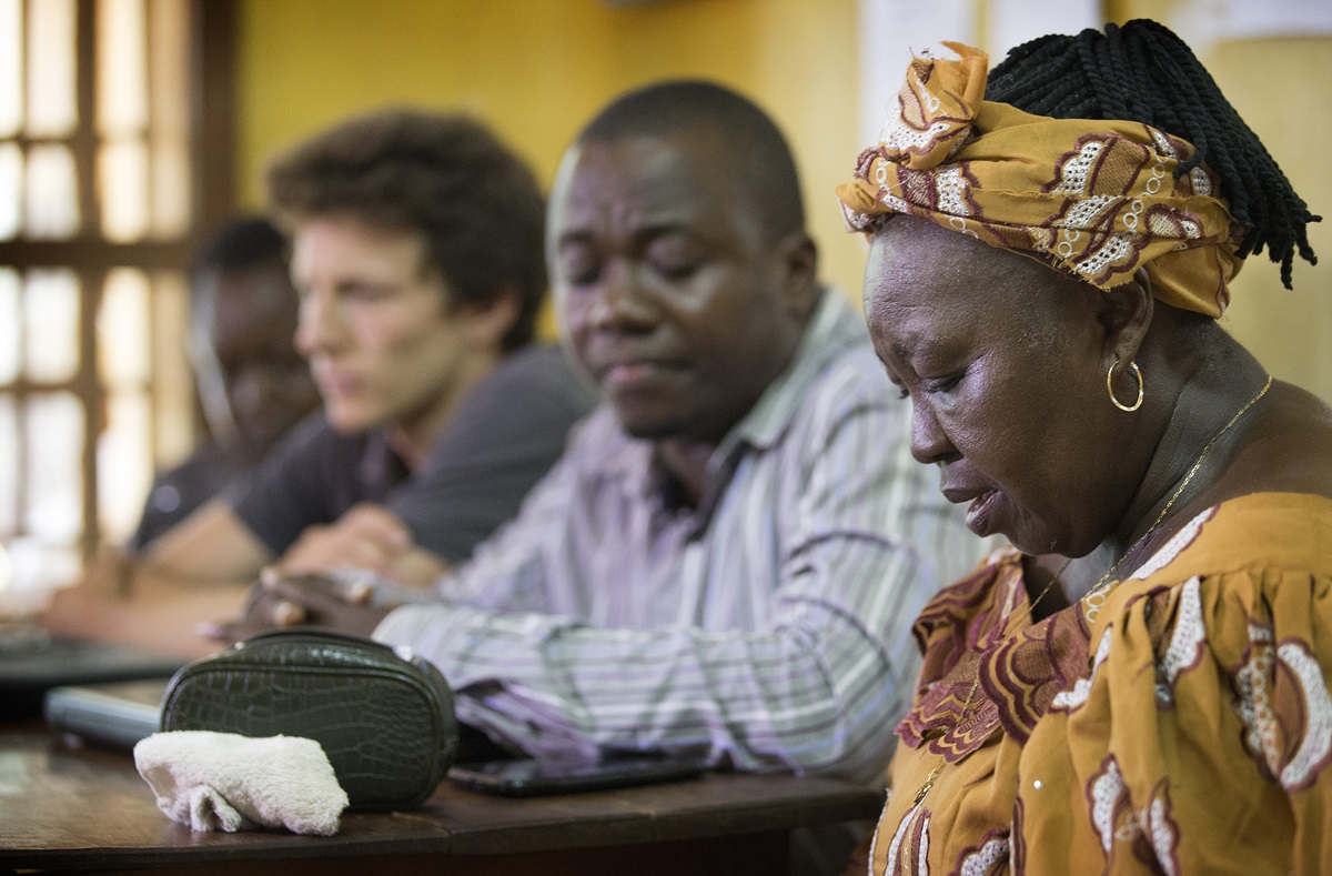 In Sierra Leone, Beatrice Gbanga leads of prayer at the United Methodist Church’s Mercy Hospital in Sierra Leone. Photo by Mike DuBose, UMNS