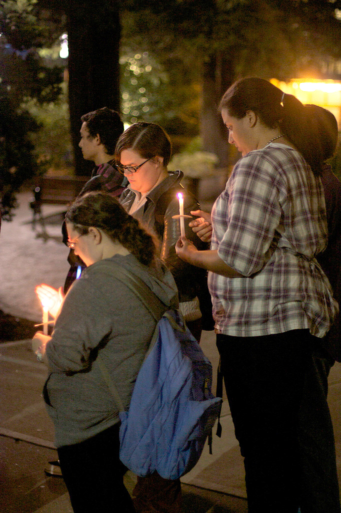 Students at Hofstra University hold a candlelight vigil to honor Tyler Clementi, a Rutgers University student who committed suicide.