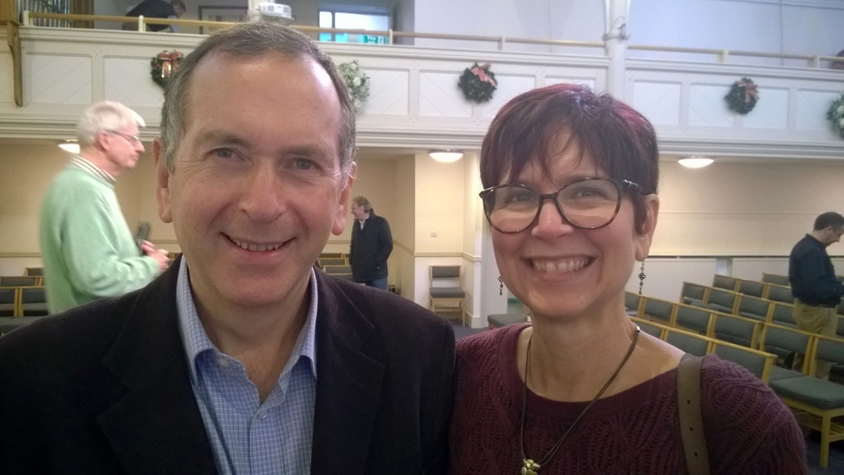 Chris Loughlin and Kathleen LaCamera, who run PictureWise Productions, led the project team for the joint Christmas Eve service of Knutsford Methodist Church in Cheshire, England, and United Methodist Erlöserkirche (Church of the Redeemer) in Bremen, Germany. Photo courtesy of Kathleen LaCamera