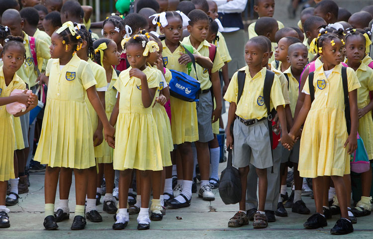 Students line up for morning assembly at the Freres School.
