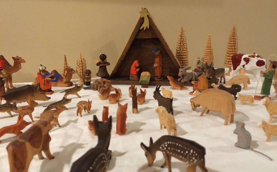 Nancy Faber’s wooden manger scene was made in Germany in the 1970s. She adds new animals to the set every year. Photo by Nancy Faber.