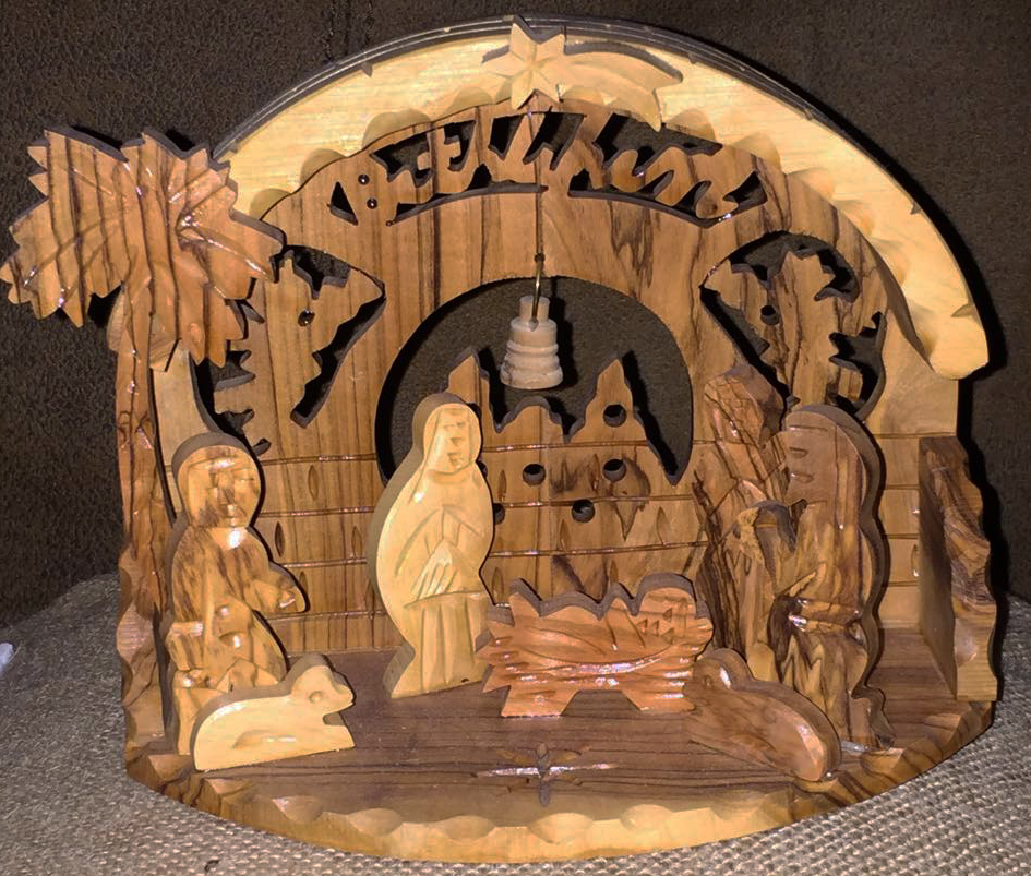 A Nativity set purchased in Bethlehem and made from olive wood is special to Karen Canfield.  She keeps the set out ‘all year long.’ Photo by Karen Canfield.