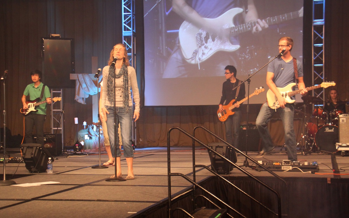 Southwestern College students and alumni lead worship during NEXT, an event of the United Methodist Student Movement.