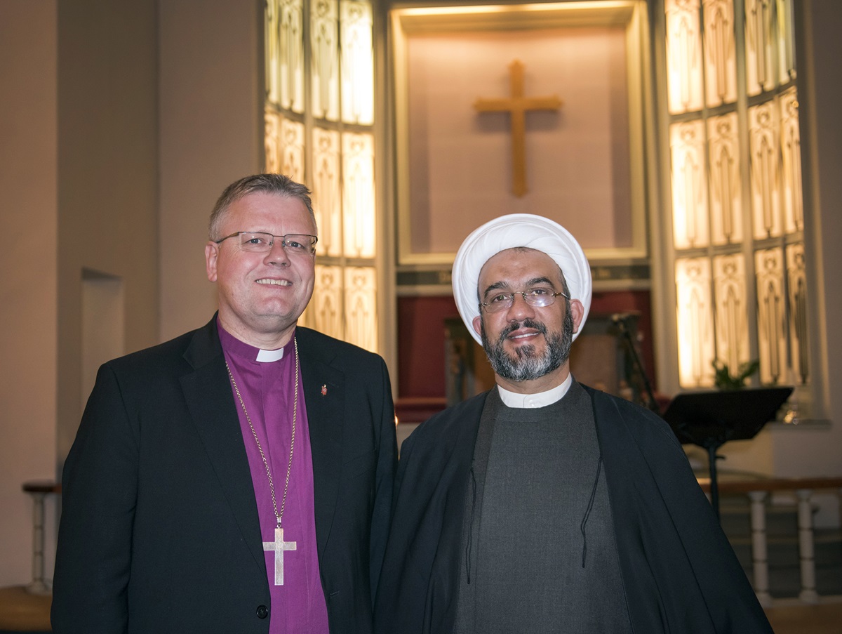 United Methodist Bishop Christian Alsted, Nordic and Baltic area, and Sheikh Mahmoud of the Tauheed Mosque, shown at a December meeting in Oslo, Norway, are convinced that interreligious dialogue is vital. Photo by Karl Anders Ellingsen, UMC Norway