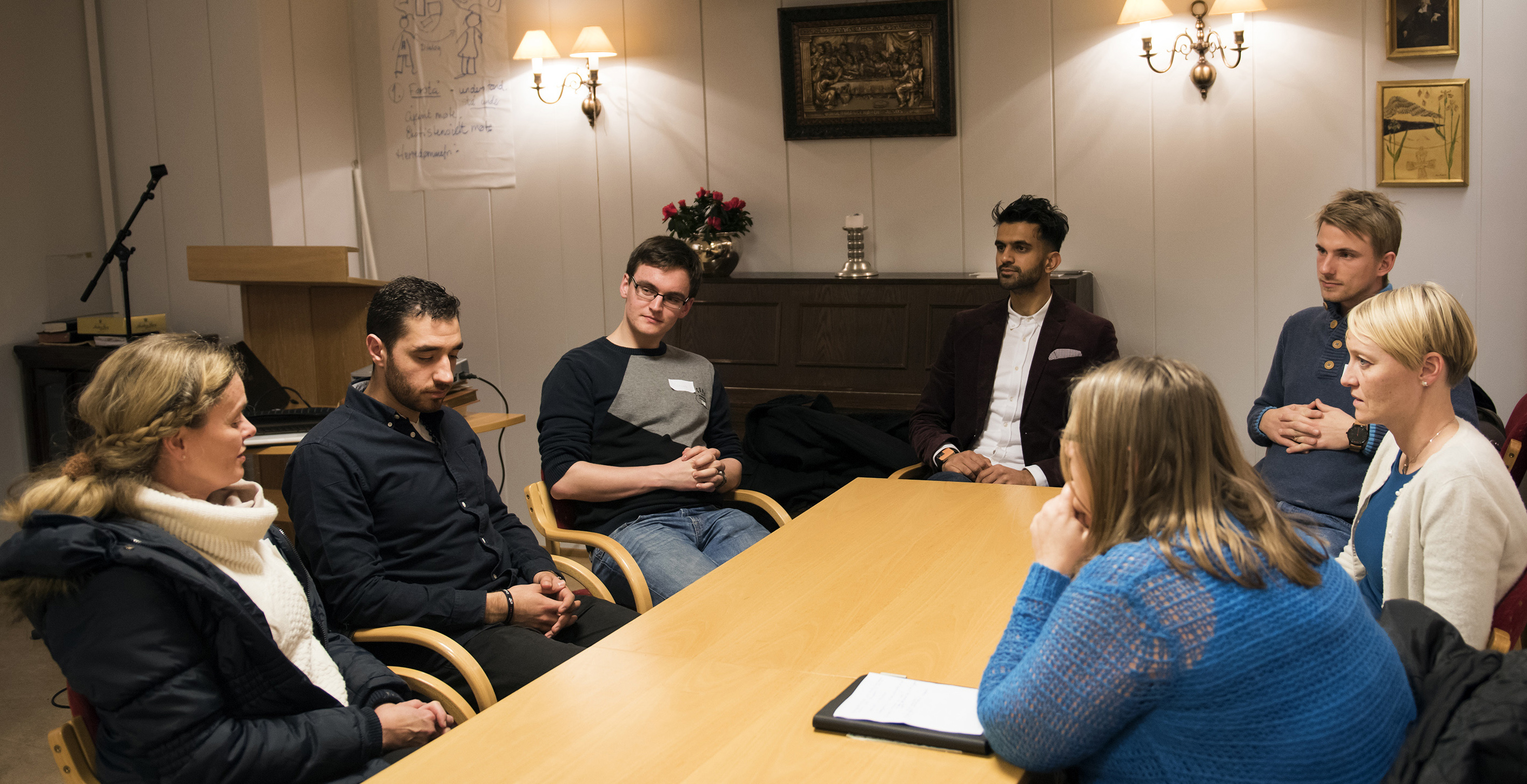Norwegian United Methodist and Muslim young adults from the Tauheed Mosque shared experiences of how it is to be religious in a secular society during a December meeting in Oslo. Photo by Karl Anders Ellingsen, UMC Norway