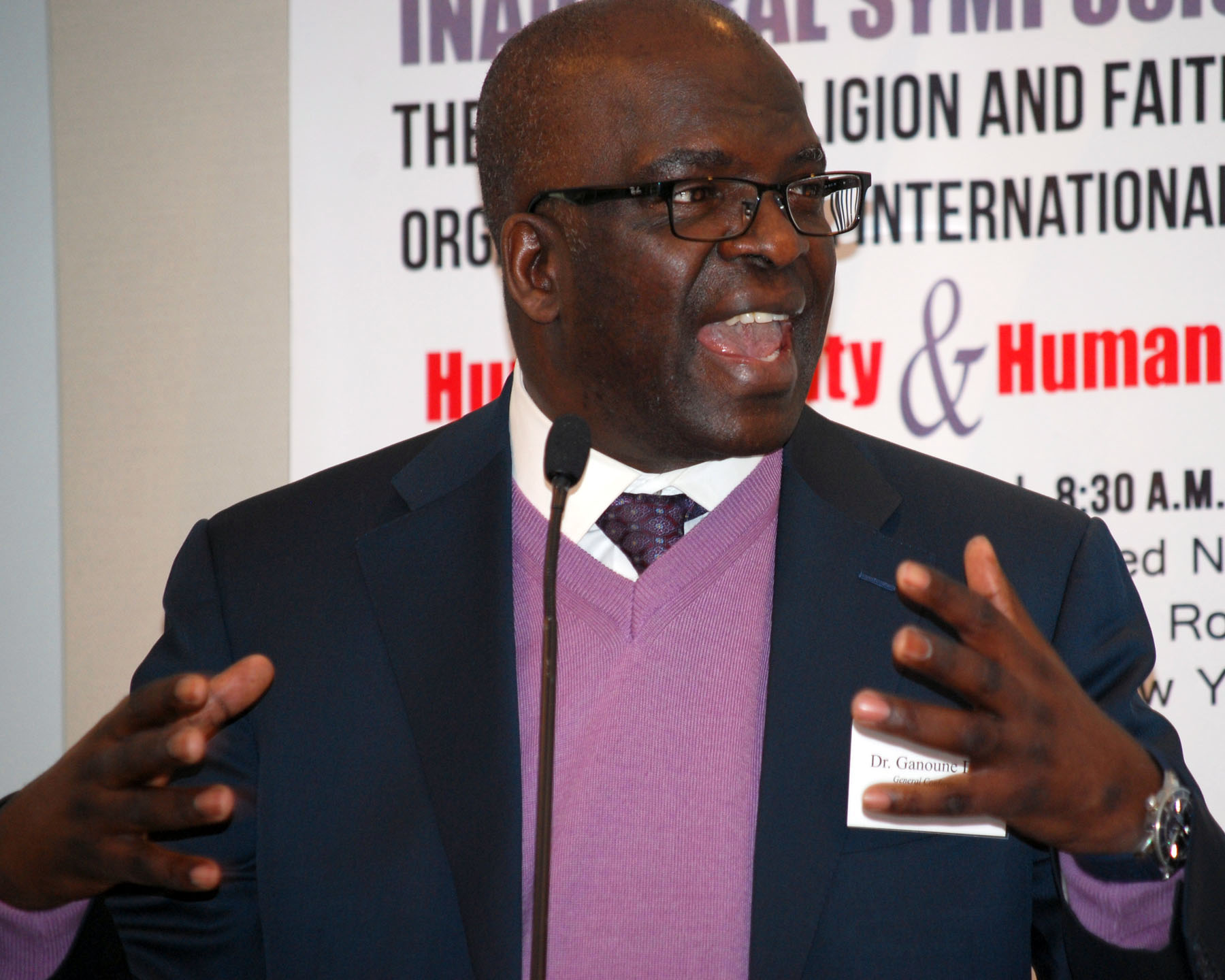 The Rev. Ganoune Diop, permanent representative to the United Nations, Seventh-day Adventist Church, was a presenter and moderator during the Jan. 21 symposium. Photo by Wayne Rhodes, GBCS