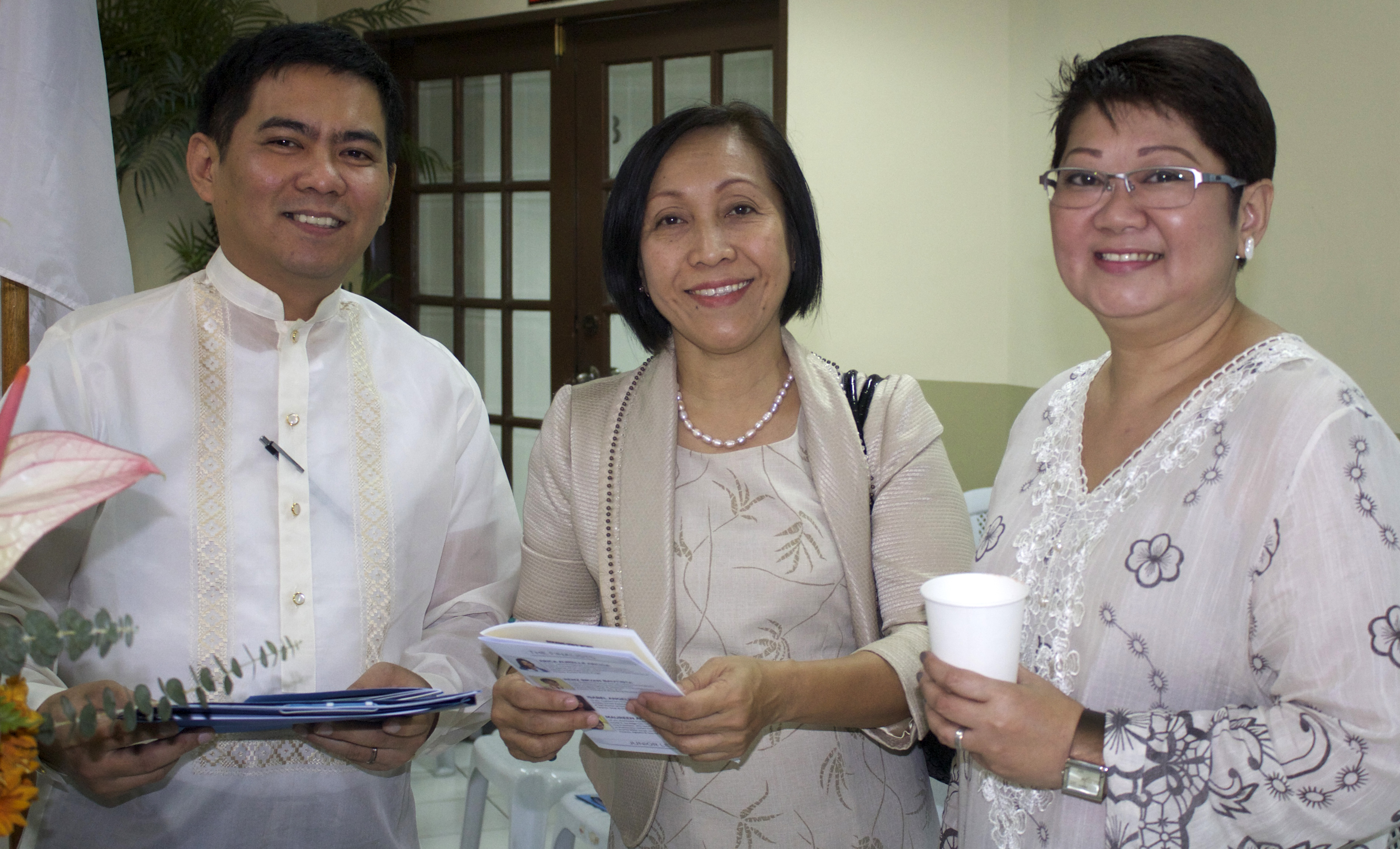 The National Bible Quiz is sponsored by The United Methodist Church Board of Christian Education and Discipleship and the Philippine Bible Society.  Shown, from left, are Hazel Alviz, Phebe Crismo, executive secretary of the Board of Christian Education and Discipleship, and Herbert Osio.  Photo by Gladys P. Mangiduyos, UMNS
