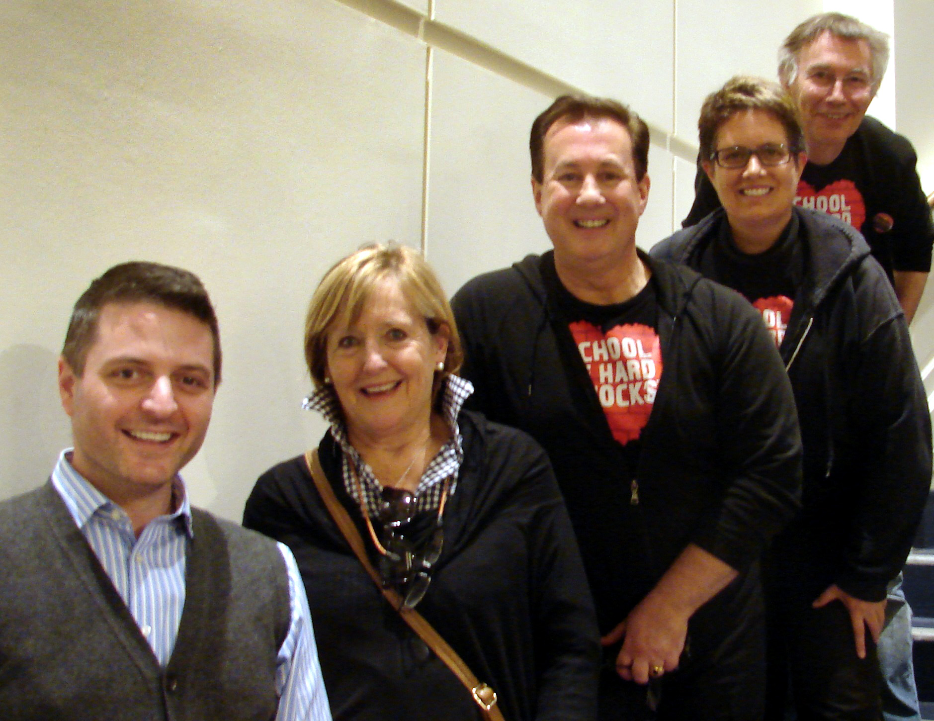 Jonathan Palant, music minister at Kessler Park United Methodist Church, recruited opera star Frederica von  Stade to sing in the U.S. premier of "Street Requiem." That's Palant and von Stade at left, and after them the work's composers, Jonathon Welch, Kathleen McGuire and Andy Payne. Photo by Sam Hodges, UMNS