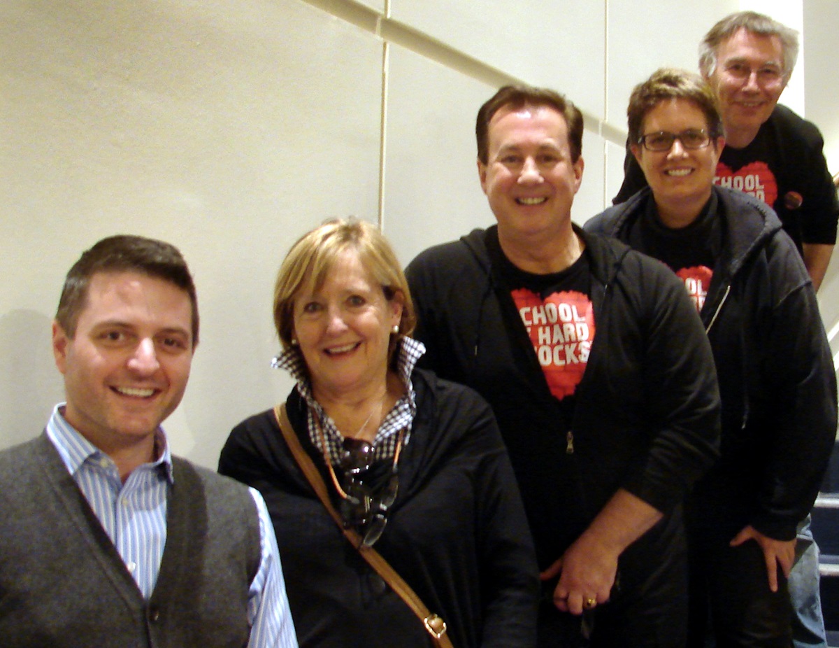 Jonathan Palant, music minister at Kessler Park United Methodist Church, recruited opera star Frederica von  Stade to sing in the U.S. premier of "Street Requiem." That's Palant and von Stade at left, and after them the work's composers, Jonathon Welch, Kathleen McGuire and Andy Payne. Photo by Sam Hodges, UMNS