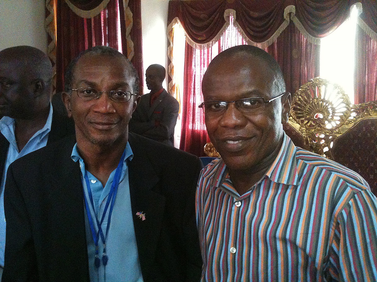 Dr. Francis Kateh, right, and Dr. Stephen B. Kennedy, left, took the experimental Ebola vaccine and testified before Liberia’s legislature that the vaccine trials are safe. Photo by Julu Swen.